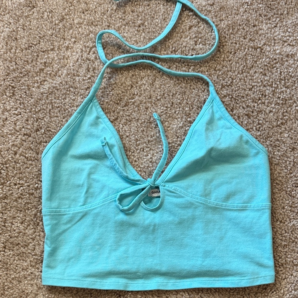 Garage Light Blue Halter Crop Top
